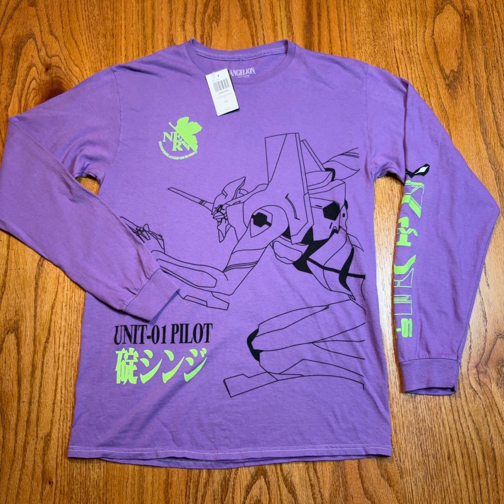 Evangelion Shirt Mens L Purple Unit-01 Pilot Shinji Graphic Long Sleeve NWT